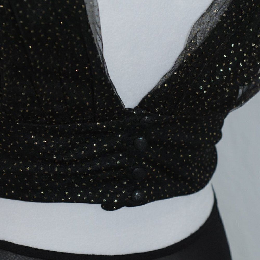 NWT NanaMacs Womens Medium Bodysuit One Piece Deep Plunge Vneck Gold Black - Picture 5 of 11